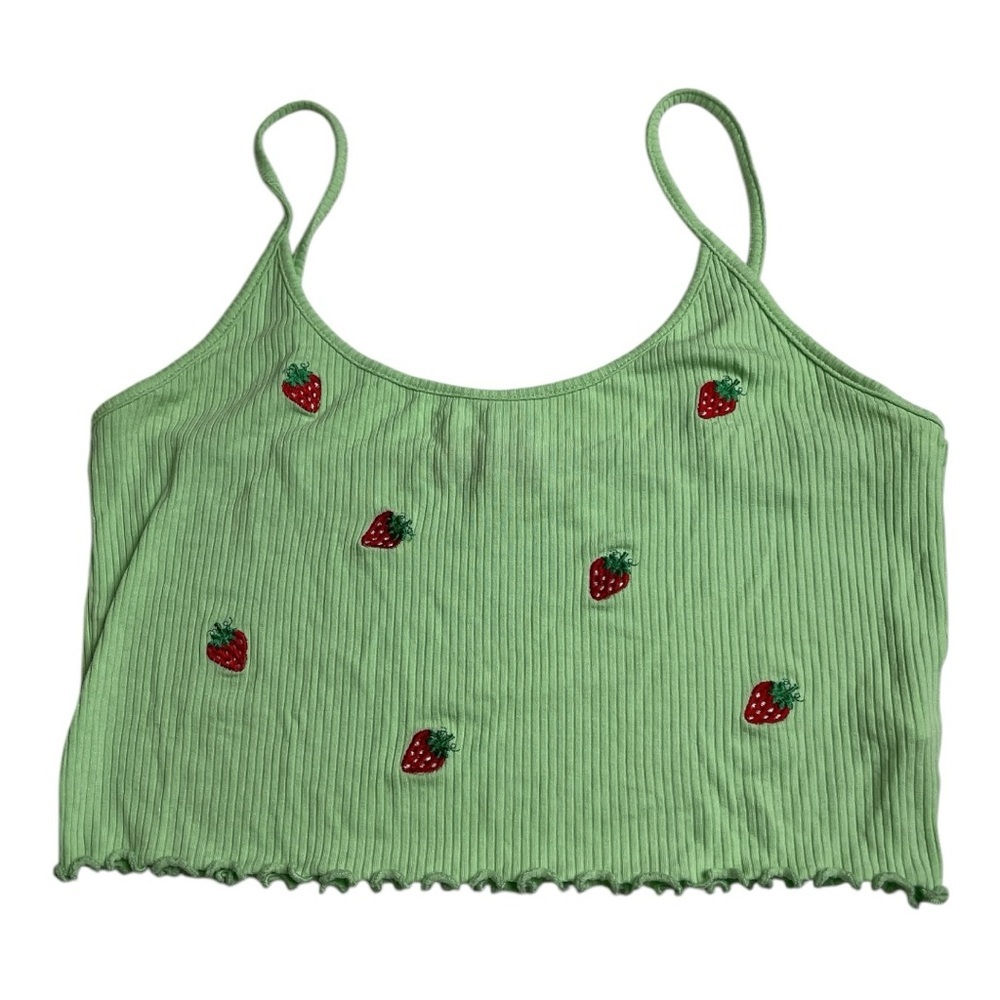 Green Crop Top with Strawberry Embroidery size small